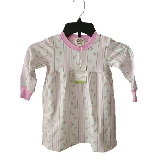 The Oaks Apparel Baby Girls Pink Striped Floral Long Sleeve Dress Size‎ 2Y