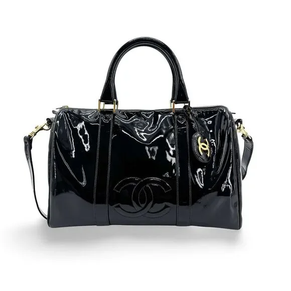 Chanel Black Patent Boston Bag