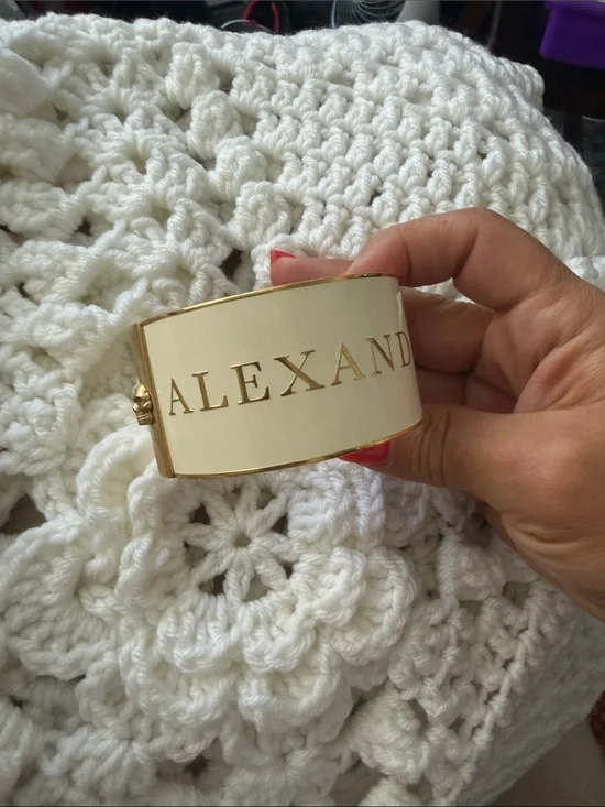 Alexander McQueen White Enamel and Gold-Tone Logo Cuff Bracelet