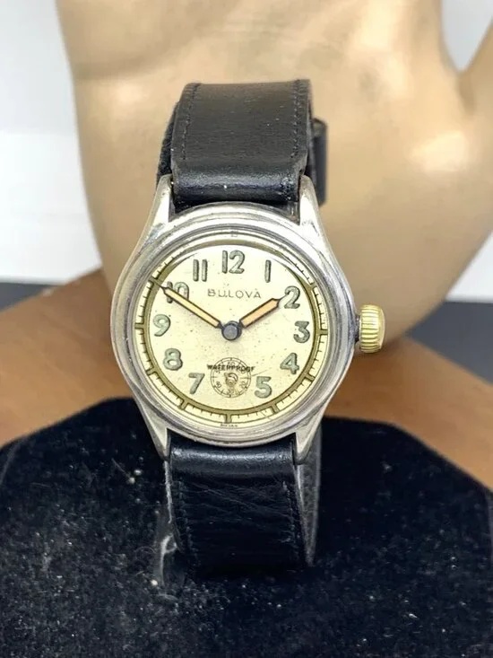 Bulova Watch Vintage WWII Military 10AE Manual Wind Leather Strap 28mm