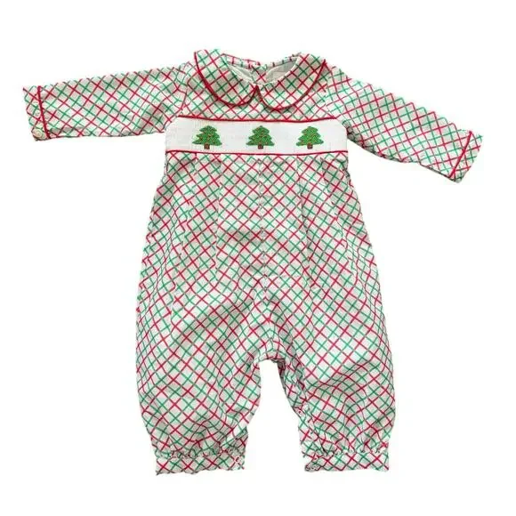 Cecil & Lou 6M Red White Green Plaid Christmas Tree Jumpsuit
