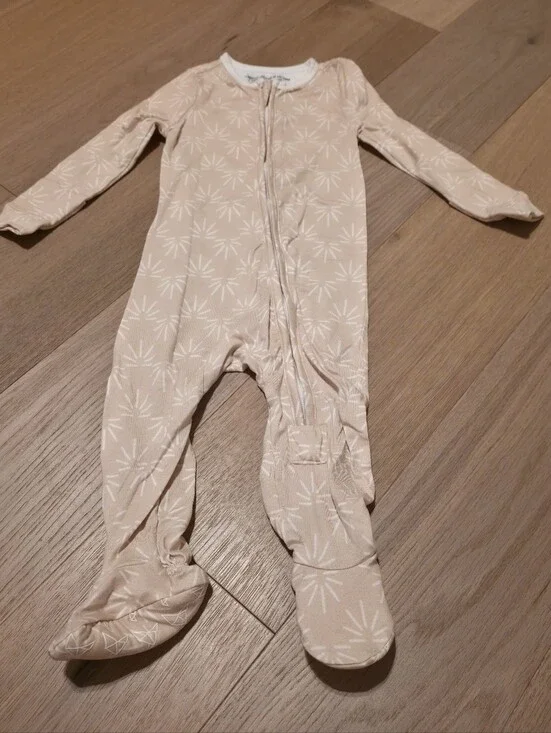 Soft Cream Star-Print Footed One-Piece Pajama for Kids