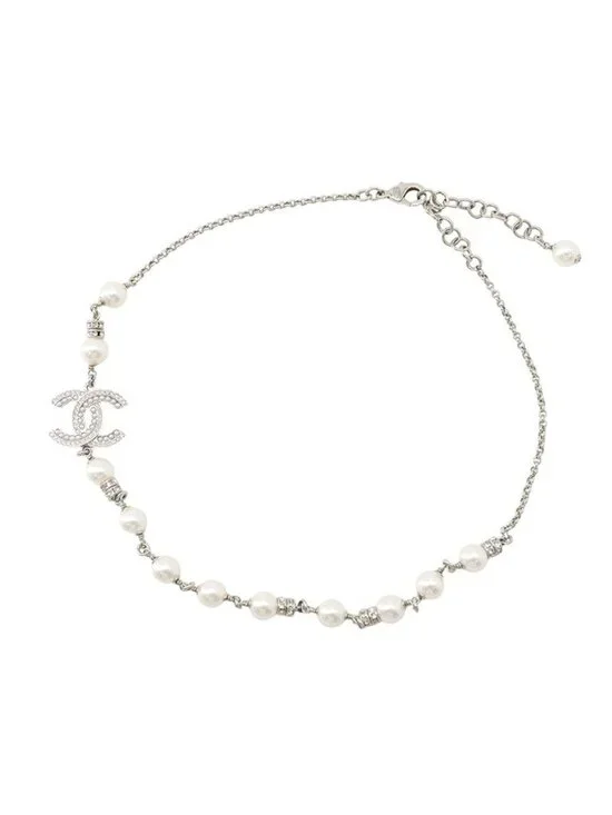 Chanel Necklace CC Logo Faux Pearl Rhinestone