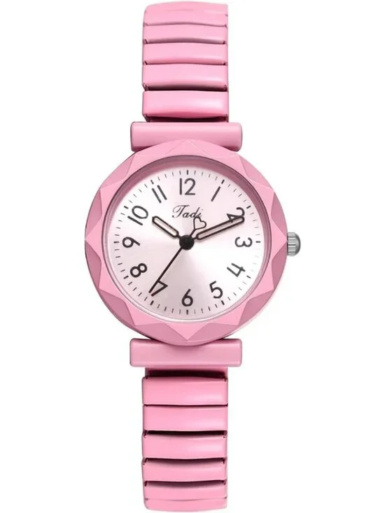 Unisex Pink Analog Quartz Stretch Band Elastic Stainless Steel Expansion Watch