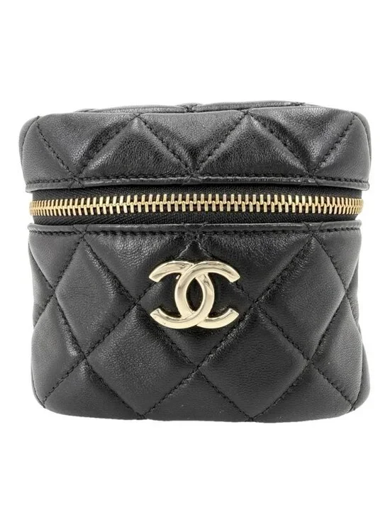 Chanel Handbag Quilted Mini Bag Pouch CC Logo Lambskin Black Gold