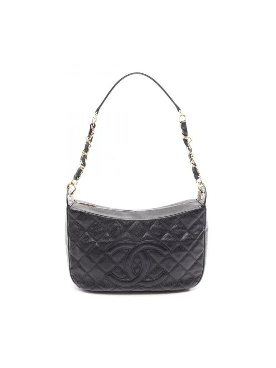 Chanel Shoulder Bag Quilted Black Caviar Leather Chain