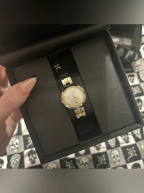 Movado Two Tone Silver Gold Aleena Style Watch Women’s Bangle Wristwatch