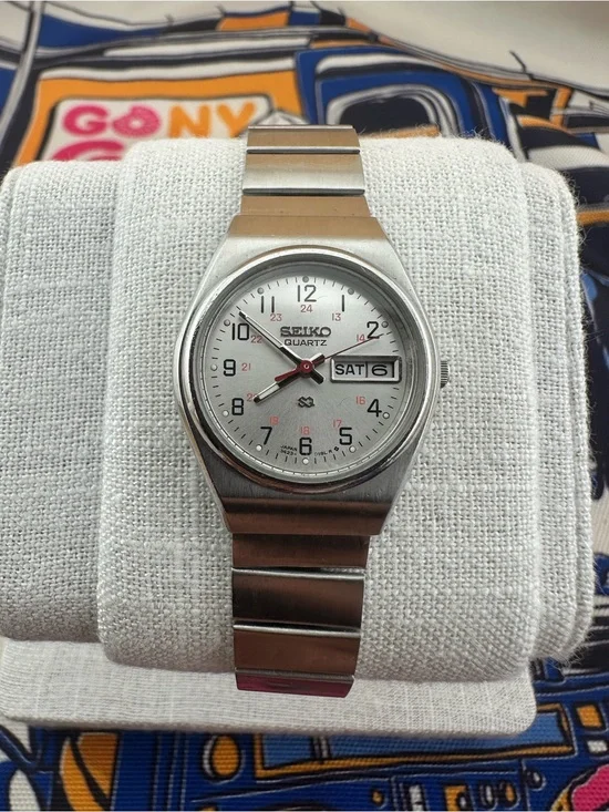 Seiko Quartz Stainless Steel Silver Watch with Day-Date