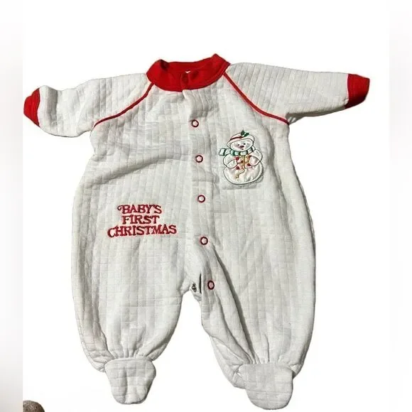 Vintage 80s Baby’s First Christmas Embroidered Footie Onesie