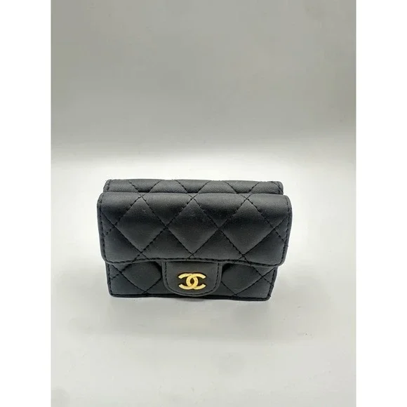 Lambskin Quilted Double Flap Wallet Black