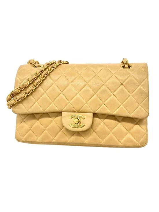 Chanel Shoulder Bag Quilted Lambskin Beige Gold