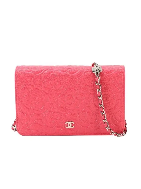 Chanel Camellia Chain Wallet Bifold Leather Pink Shoulder Bag