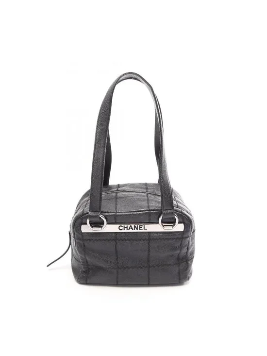 Chanel Tote Bag Choco Bar Black Caviar Leather Mini Bost