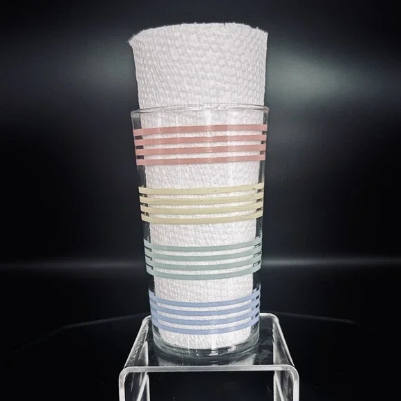 Vintage Pastel Banded Glass‎ Replacement Juice Glass High Ball Barware Retro MCM