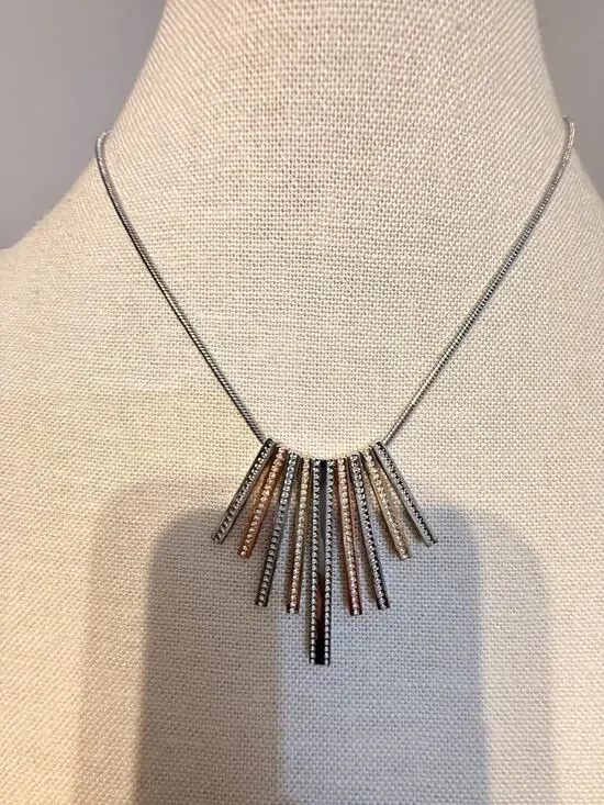 Vintage NOS The Limited Rhinestone Fan Necklace 16”