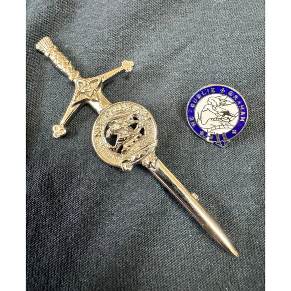 Scottish Clan Graham Crest Sword kilt pin & Hat Pin “Ne Oublie” Never Forget
