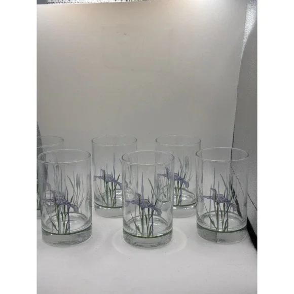 6 CORELLE SHADOW IRIS  7-oz JUICE GLASSES *Purple Floral 4