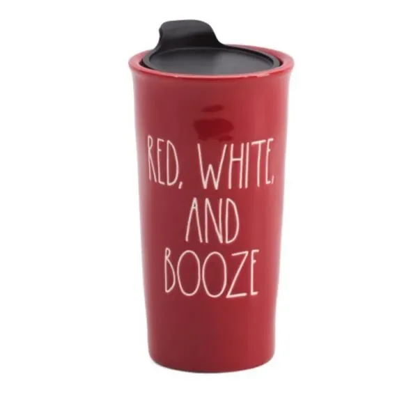 Rae Dunn ceramic red coffee tumbler mug