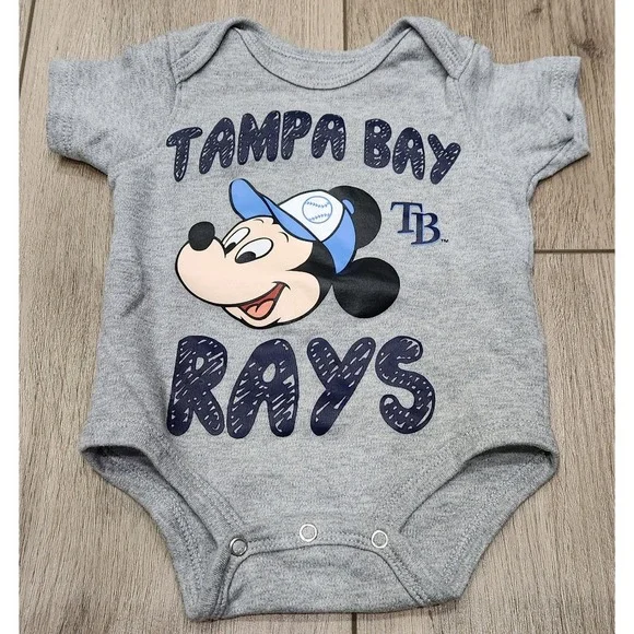 Disney Tampa Bay Rays MLB Mickey Mouse‎ Baseball Baby Bodysuit 0-3M 100% Cotton