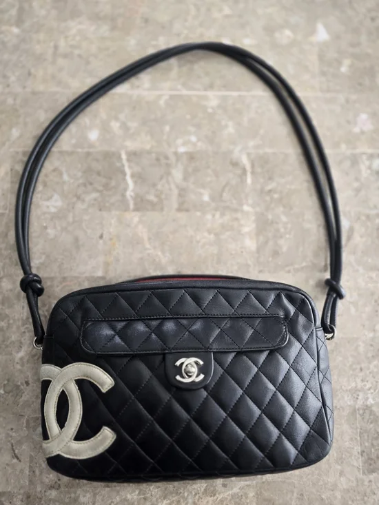 Vintage CHANEL Cambon Shoulder Bag White And Black CC