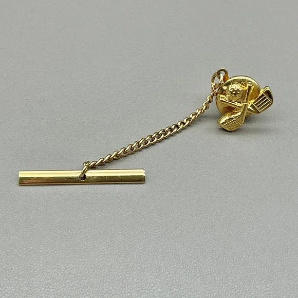 Vintage Gold Tone Golf Tie Pin Tie Tack Chain Bar Men's Novelty Accessory