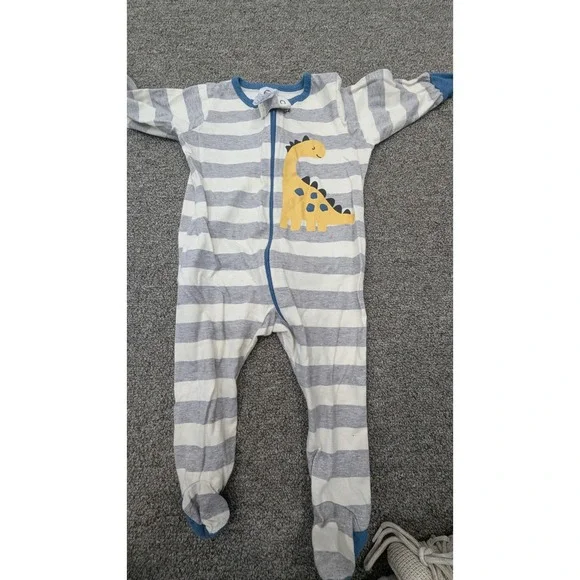 Gerber‎ Baby Boys Dinosaur Striped Footed Sleeper Pajamas Grey Blue 3-6 Months