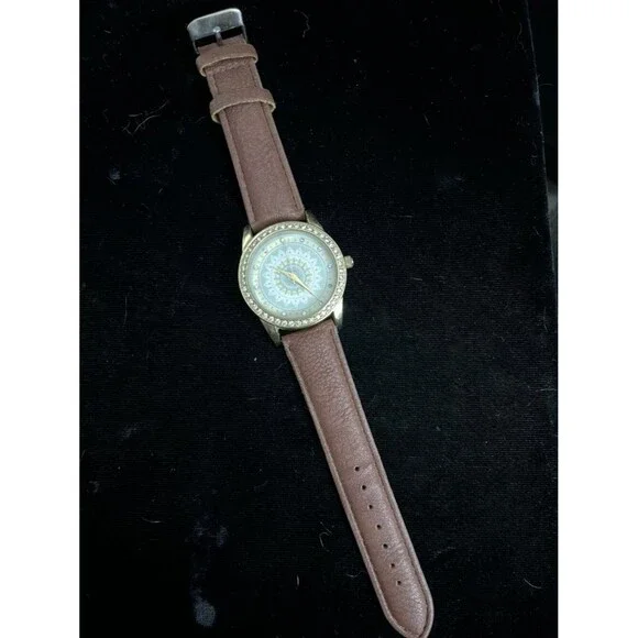 Jessica Carlyle Mandala Rhinestone Watch Brown Leather New Battery