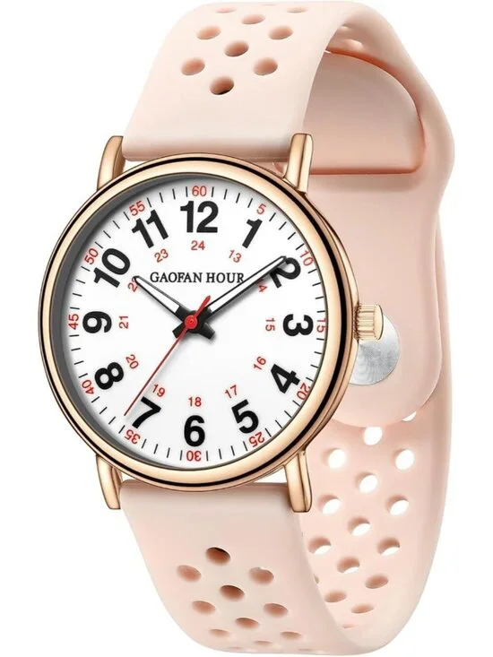 Women's Pink Silicone Band Medical Professionals Luminous Waterproof Nurse Watch