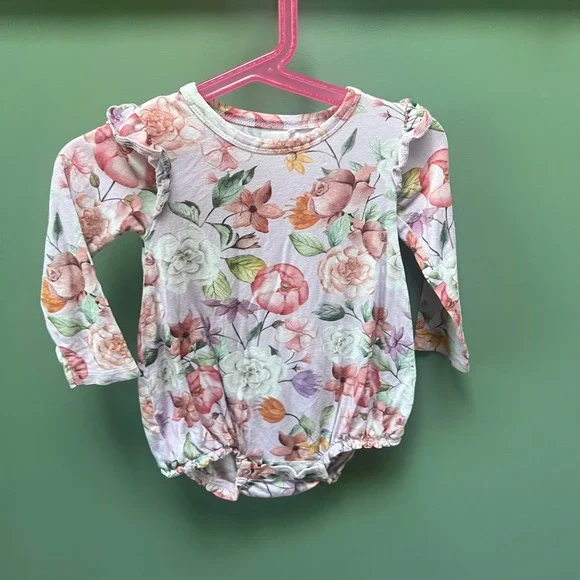 Posh Peanut Baby‎ Girl Floral Ruffle Long Sleeve Romper Bodysuit 12-18 Months