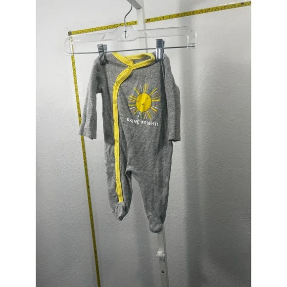 Gray Yellow‎ Sun Shine Bright Footed Baby Romper Long Sleeve Snap Up One Piece