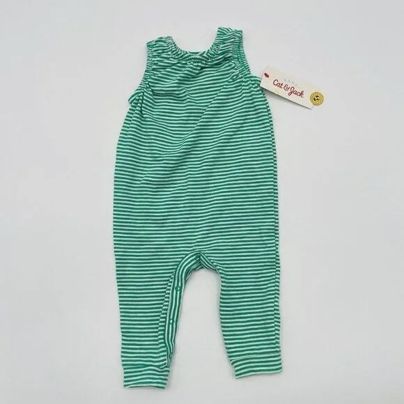 Cat & Jack Unisex Baby 3-6 Months Striped Slub Jersey Romper in Green/White 2054