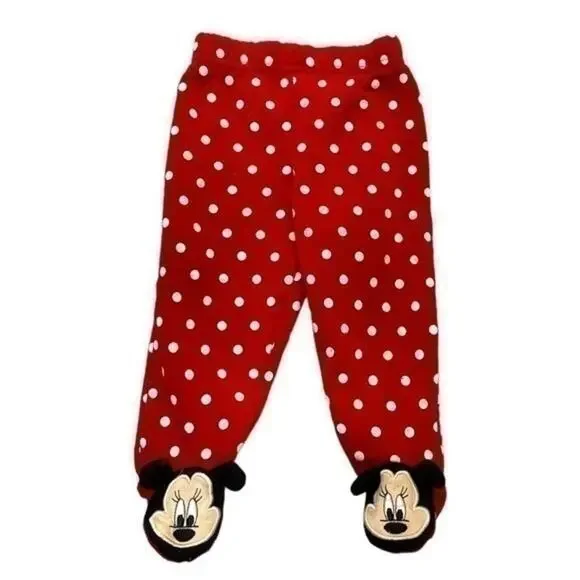 Disney Minnie Mouse Red Polka Dot Footies Pants Size 6-9 Months