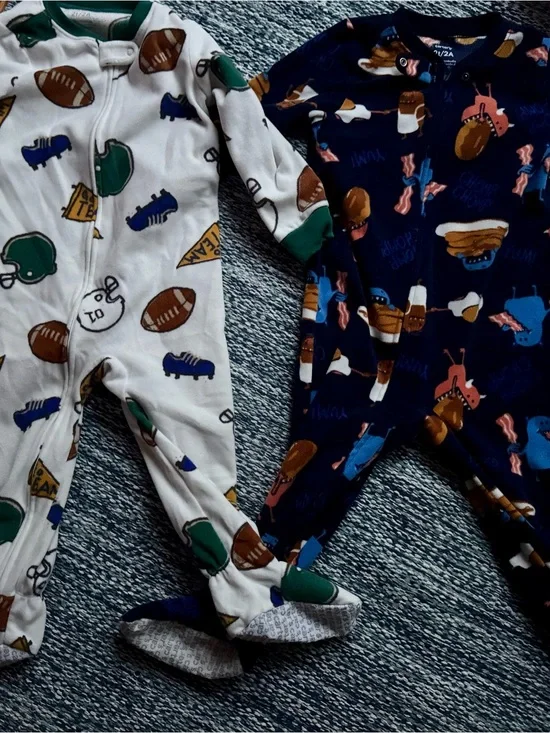 Carter's Football & Snack Print Footed One-Pieces - White & Navy bundle
