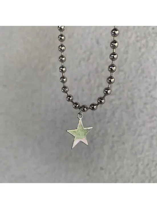 Steel Star Pendant y2k Cyber style choker necklace. Men’s women’s unisex. 17.5