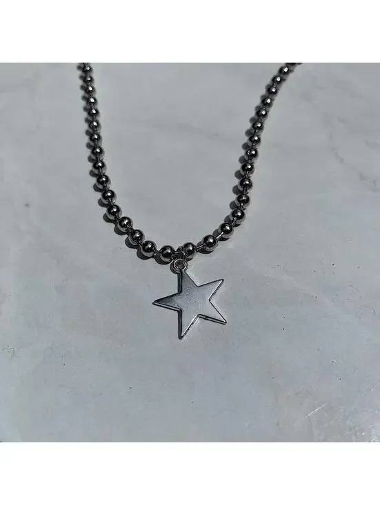 Steel Star Pendant y2k Cyber style choker necklace. Men’s women’s unisex. 17.5
