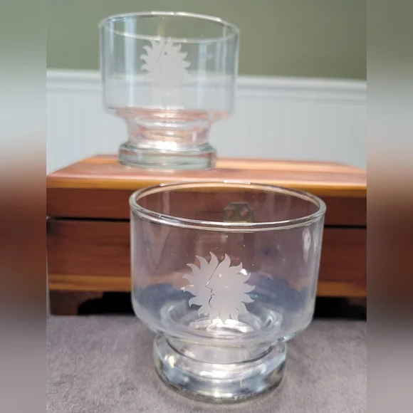 National Airlines First Class Etched Sun King Logo Vintage Cocktail Glasses