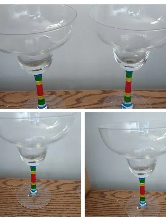 Margarita Cocktail Glasses Hand Painted Rainbow Stem 6 1/2