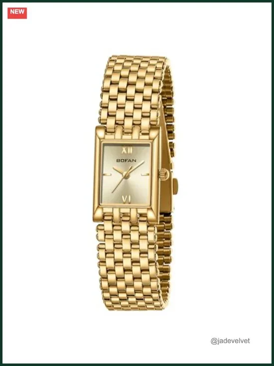 Luxury Gold Watch for Women Stainless Steel Bracelet Square Dial Japanese