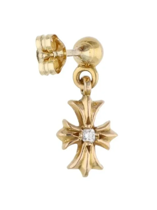 Chrome Hearts 22k Tny CH Pls Dia Tiny Ech Plus Drop Gold Earrings
