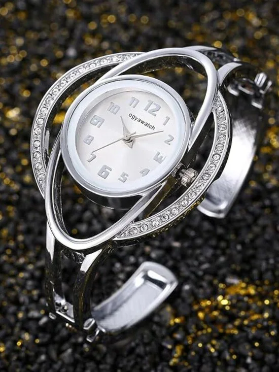 Women's Silver Chunky Cuff Bracelet Watch