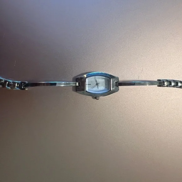 Gucci Silver Hexagonal Face Watch with Linked Band