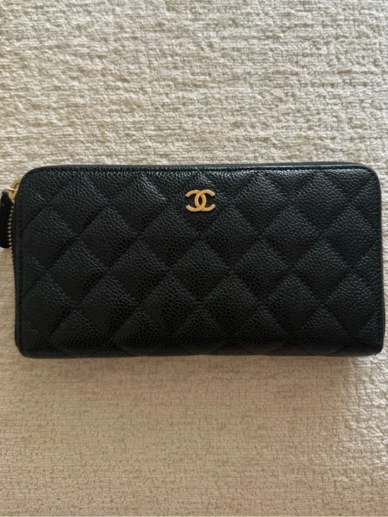 CHANEL Caviar Black Quilted Long Zip-Around Wallet - Dustbag Box Ribbon