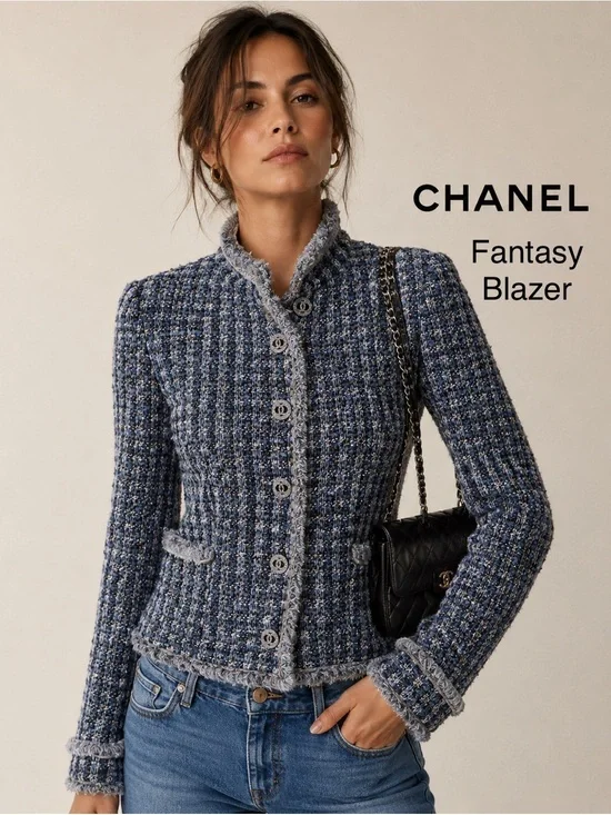 CHANEL 2020 Blue Fantasy Tweed Jacket Blazer FR 38 US 6 - Silk Lined CC Buttons