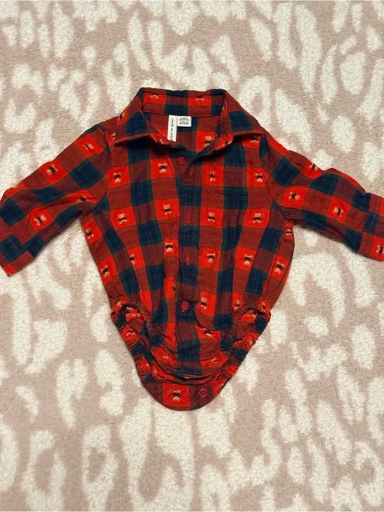 Janie and Jack 0-3m Baby Plaid Flannel Bodysuit - Red & Navy