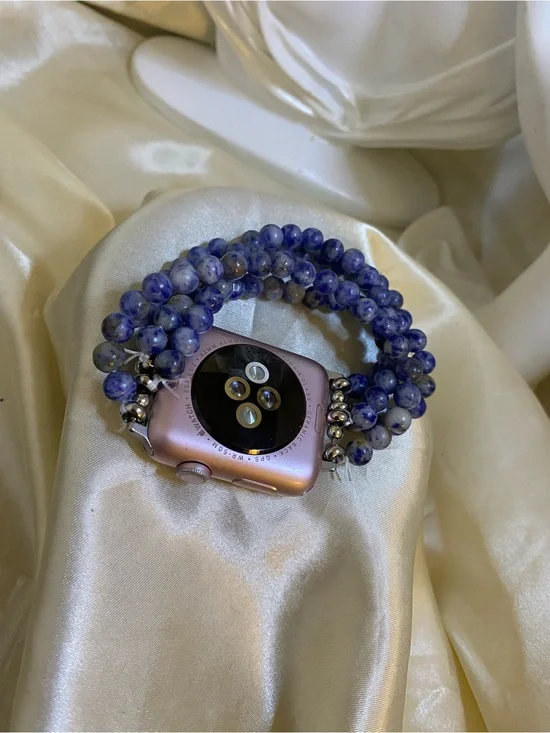 Sodalite Gemstone Apple Watch Band 4 Strand Beaded 42mm 44mm 45mm Blue Stone