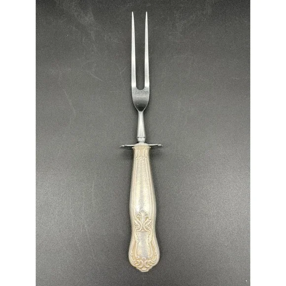 Vintage Silver Plated Meat Carving Fork Scroll Pattern