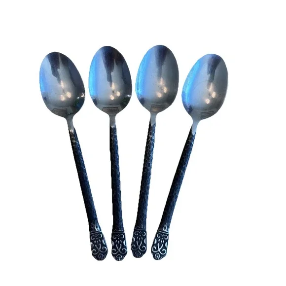 4 Oval Soup‎ Spoons Gourmet Settings AVALON BARCELONA Stainless Flatware 8.2