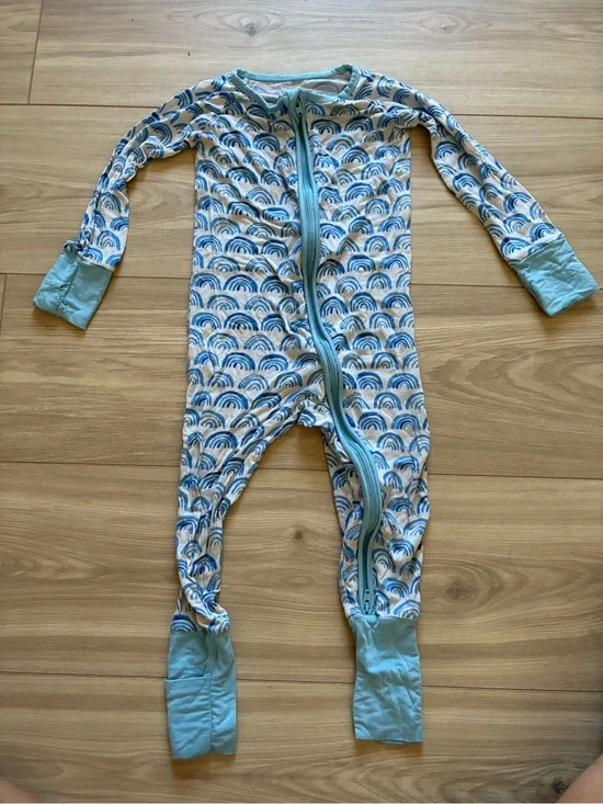Little Sleepies Blue Rainbow Zip Footie Pajamas