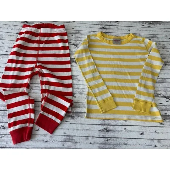 Hanna Andersson Kids Yellow Red Striped Christmas Holiday Pajama Set‎ 5 Snug Fit