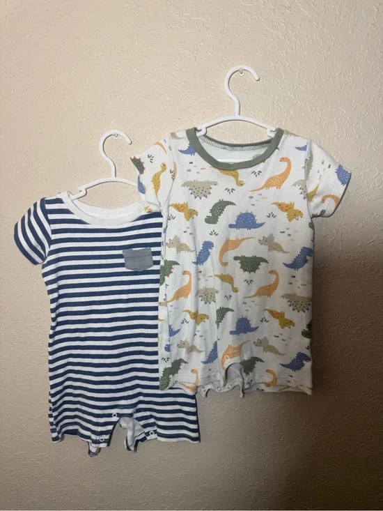 Baby Boy 24M Romper Bundle | Dinosaur & Striped Short Sleeve 2 Piece